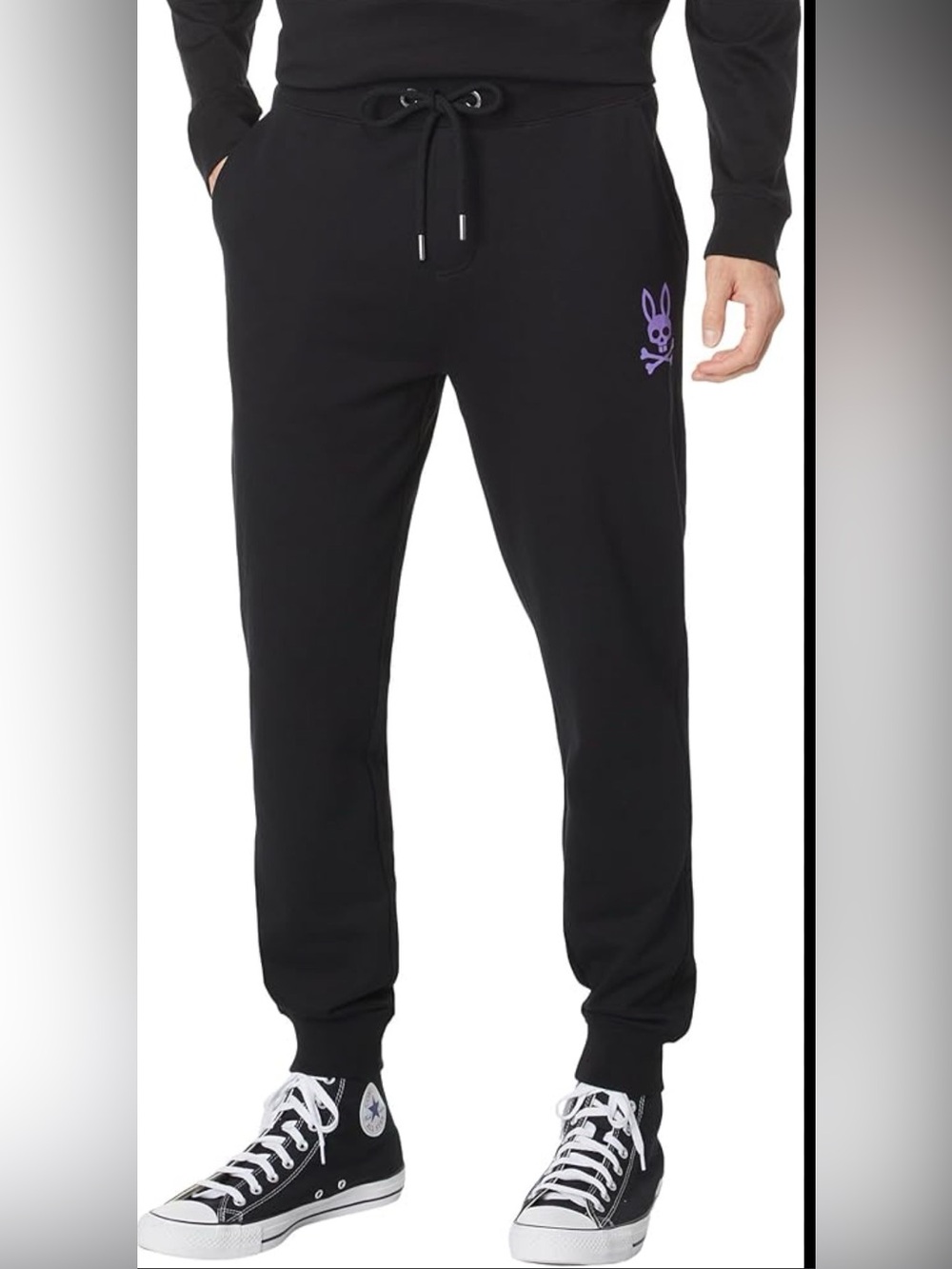 Psycho Bunny Black Joggers with Purple Bunny Logo